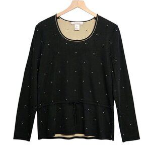 Plein Air Womens Medium Black Drawstring Waist Sweater Pullover Classic Casual